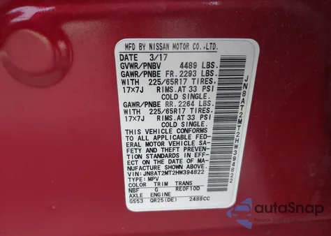 2017 Nissan Rogue S from USA, damaged, VIN JN8AT2MT2HW394822